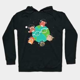 Cute animals in space - Friends stick together Hoodie